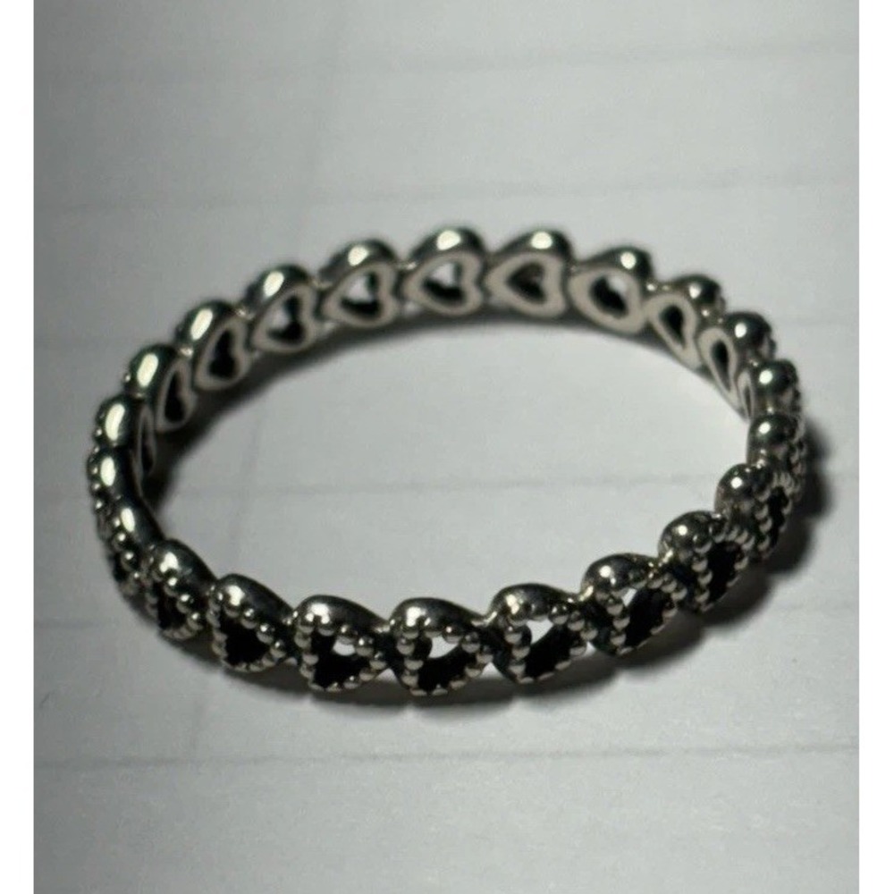 Genuine Pandora Sterling Silver 925 Band Of Hearts Ring, Size 9, Love, Stacking